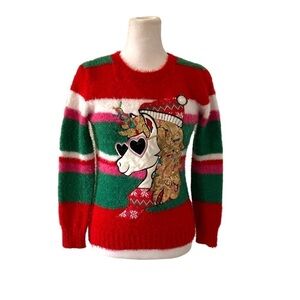 Holiday Time medium 7-8 juniors Christmas sweater unicorn